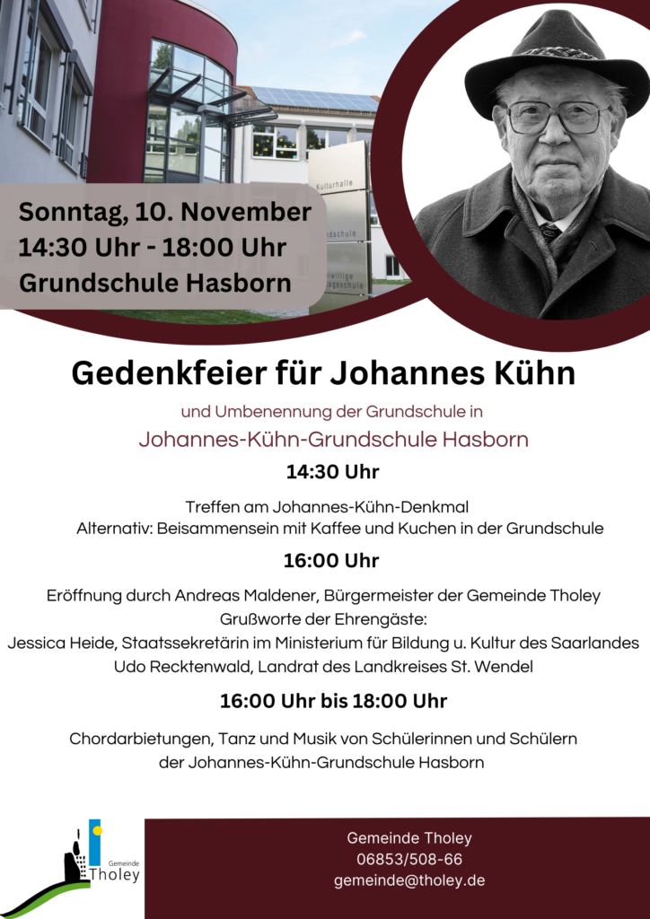 Mehr über den Artikel erfahren Gedenkfeier für Johannes Kühn und Umbenennung der Grundschule in Johannes-Kühn-Grundschule Hasborn